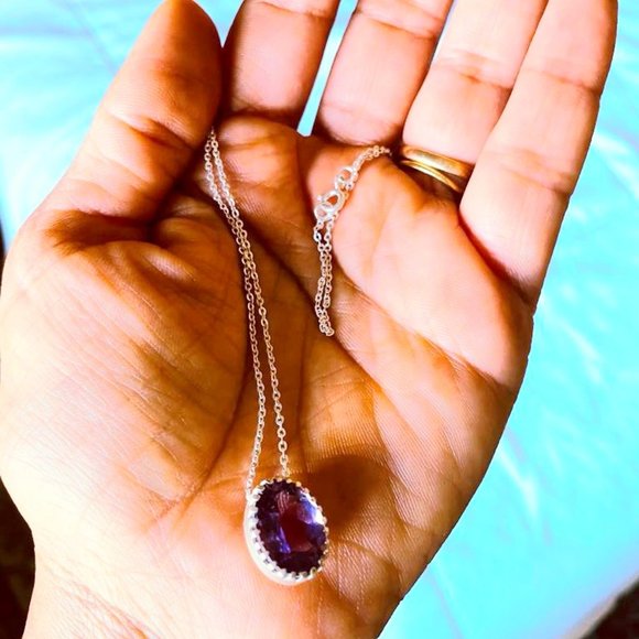 Necklace 925 Sterling silver Pendent with Chain with Finest quality Amethyst! - Picture 6 of 13